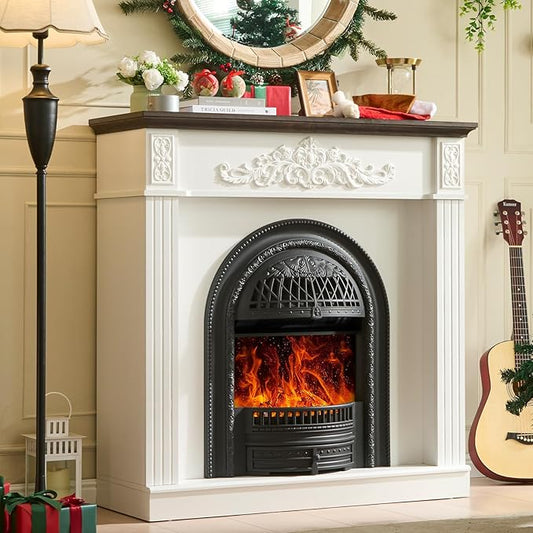 45" Electric Fireplace with Mantel, Farmhouse Electric Fireplaces TV Stand