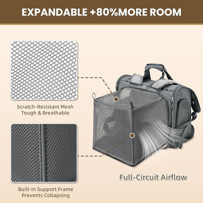 Expandable Cat Carrier Backpack for Large Cats - Airline Approved Pet Carrier Backpack for Small Dogs, Hiking & Travel, Waterproof with Breathable Mesh, 22lbs Capacity (Dark Grey, Large)
