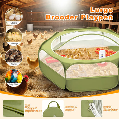 Pawaboo 6-in-1 Chicken Brooder Box for Chick Starter Kit, Includes Pet Cage Tent, Brooders Heating Plate, Chicks Perch, Feeder and 1.1L Chick Waterer, Baby Chicks Supplies (Brooder Set)