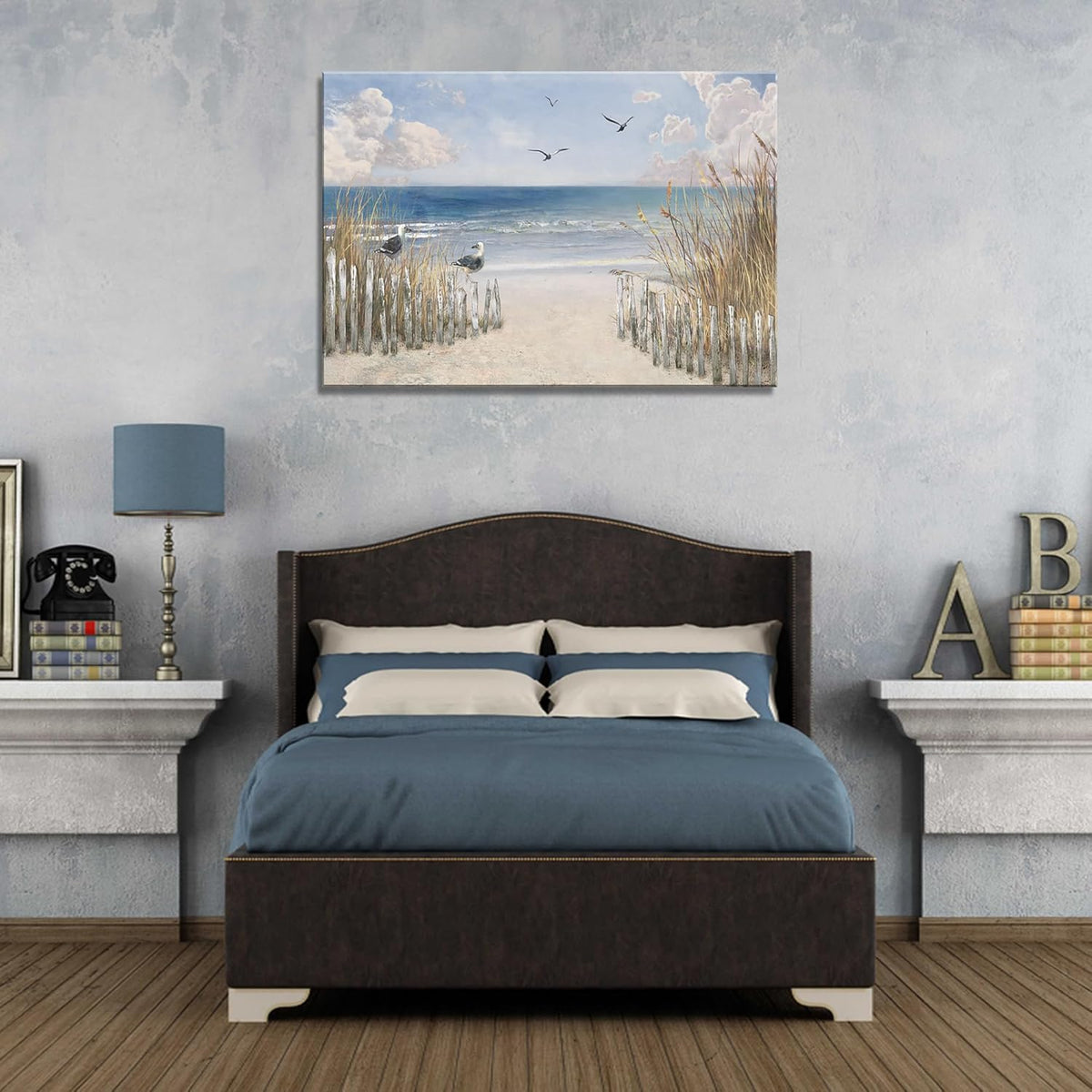 XXMWallArt FC3781 Sandy Beach Wall Art Canvas Print Wall Art Seascape Blue Print Home Decor Abstract Coastal Picture Modern Ocean Artwork for Living Room Bedroom Bathroom Office Decor