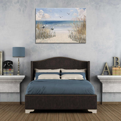XXMWallArt FC3781 Sandy Beach Wall Art Canvas Print Wall Art Seascape Blue Print Home Decor Abstract Coastal Picture Modern Ocean Artwork for Living Room Bedroom Bathroom Office Decor
