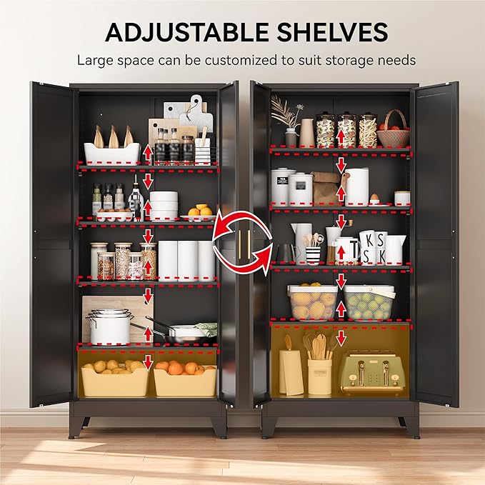 COFaR 71" Modern Pantry Cabinet in Black, 5-Tier Storage Cabinet