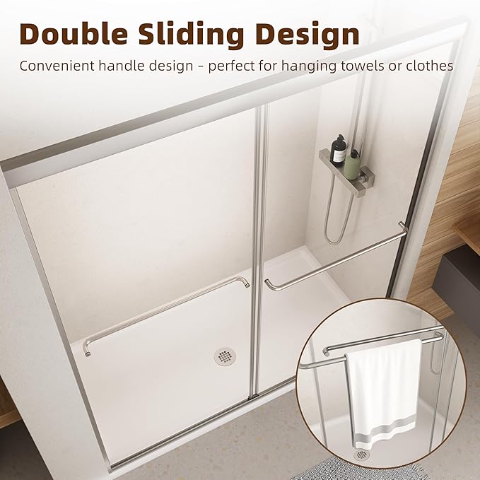 Shower Door, 44-48" W x 70" H Semi-Frameless Double Sliding Glass Shower Door