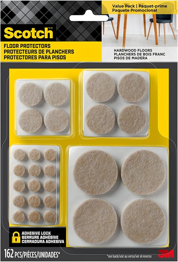Scotch Felt Pads, Beige, Furniture Pads for Protecting Hardwood Floors, Round, Assorted Sizes Value Pack, Self-Stick Design, Protecting from Nicks, dents, Scratches (SP845-NA), 1 Pack (486, 3 Pack)