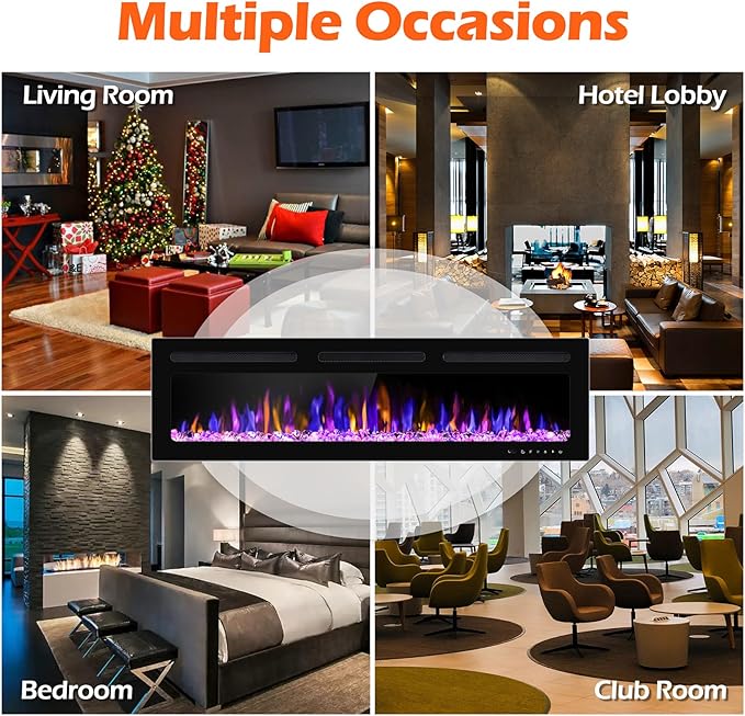 68" Electric Fireplace Wall Mounted and Recessed