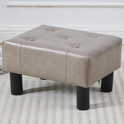 FIMIVIBI Small Foot Stool Ottoman, Faux Leather Footstool Ottoman Foot Rest for Couch, Rectangle Footstools and Ottomans Small for Living Room, Entryway and Bedroom (Gray)