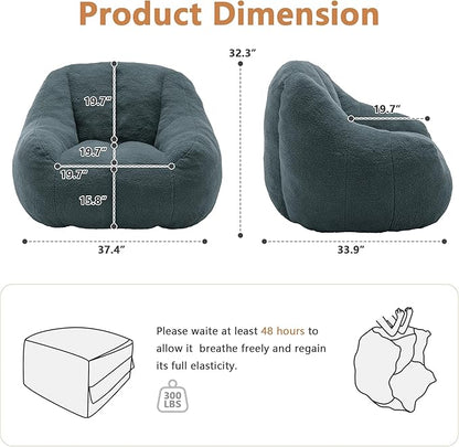 Setawix Bean Bag Chair with Filler, Comfy Teddy Bean Bag Chairs for Adults and Kids, Cozy BeanBag Sofa Fully Floor Couch with Memory Foam for Living Room Bedroom,Green