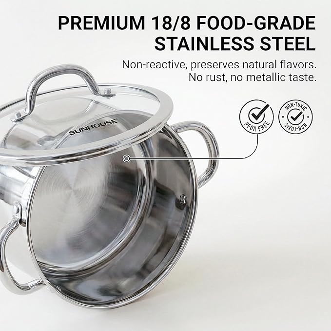 Sunhouse Professional 6.2-Quart Whole-Clad Multi-Ply Stainless Steel Stock Pot