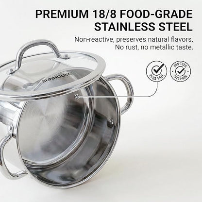 Sunhouse Professional 6.2-Quart Whole-Clad Multi-Ply Stainless Steel Stock Pot