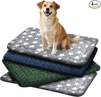 4 Pcs Washable Dog Bed Plush Orthopedic Outdoor Crate Mat with Non-Slip Bottom,Luxe Kennel Pad for Pets,Cozy Cage Cushion&Pet Sleeping Mattress Large Sized,Medium,Small Dogs,30 x 20 inch,Color Blend