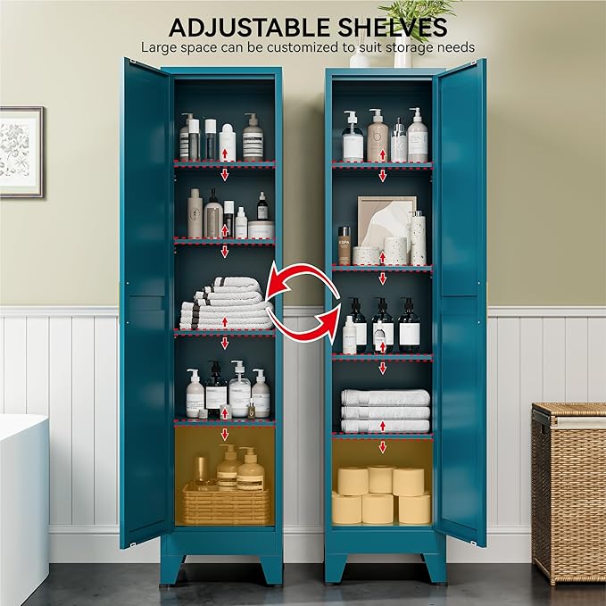 COFaR 67" Tall Pantry Cabinet, Peacock Blue Storage Cabinet