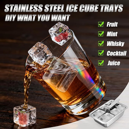 Ice Cube Trays, 4 Pack Large 6-cube Stainless Steel Ice Cube Trays
