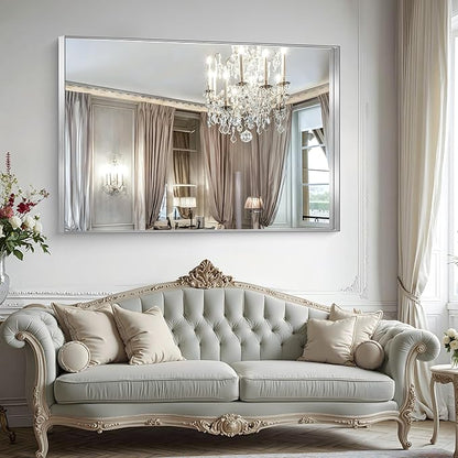 CIRCUMI Silver Bathroom Mirror, Brushed Finish, Tempered Glass, Large Mirror