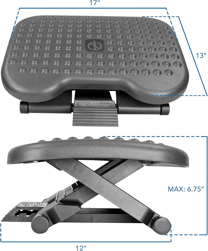 Mount-It! Ergonomic Under Desk Footrest with 3 Height Levels |Height Adjustable Tilting Foot Stool | Home Office Footrest with Massage Surface for Improved Circulation (MI-7801)