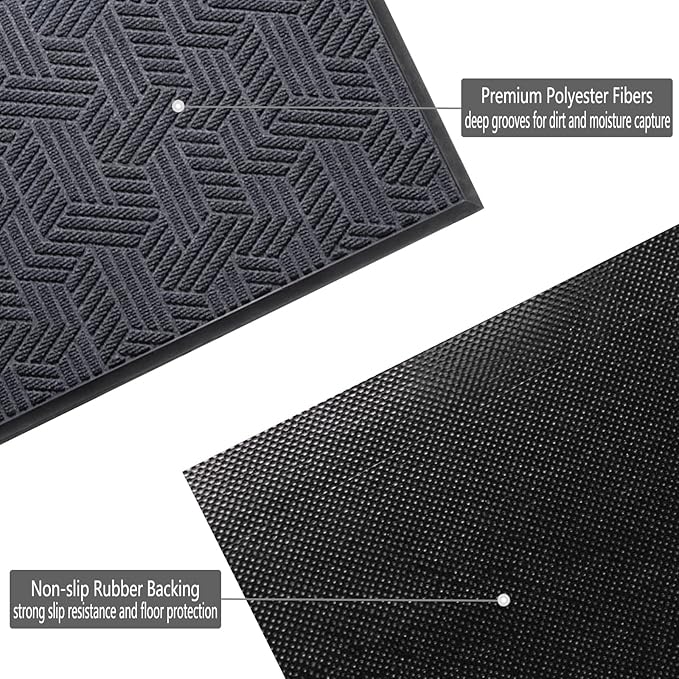 XADP Front Door Mat 29.5"x17" Indoors Outdoors Welcome Mats, Waterproof Non-Slip Rubber Backing Heavy Duty Doormat Outside Entrance, Low Profile Entryway Rugs Floor Mat for Patio, Pattern B Grey