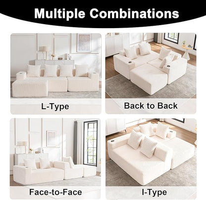 106" Modular Sectional Sofa, Modern Cloud L-Shape Couch with Ottoman Chaise, Comfy Deep Seat Chenille Boneless Couches for Living Room, No Assembly Required, Beige