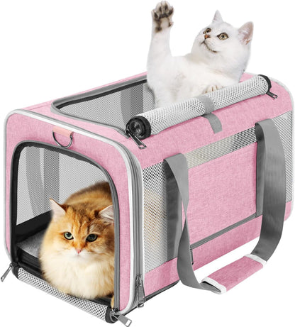 Cat Carrier 20lbs Top Open/Soft Sided Small Pet Dog Travel Carrying Crate/Collapsible Puppy Transport Carry Bag/Sturdy Pet Cages Chihuahuas Mini Dog 10lbs Pink