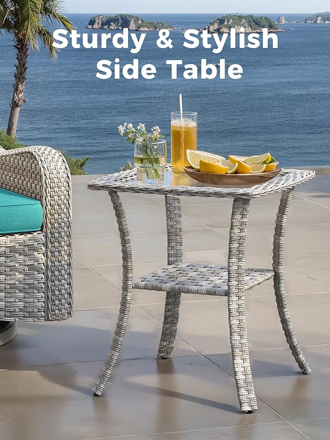 10 Piece Outdoor Wicker Rattan Sectional Sofa Set with Swivel Chairs & Fire Pit Table, 7-Seats with 4" Thickened Cushions & Coffee Table, All-Weather PE Rattan for Garden, Backyard, Porch, Navy