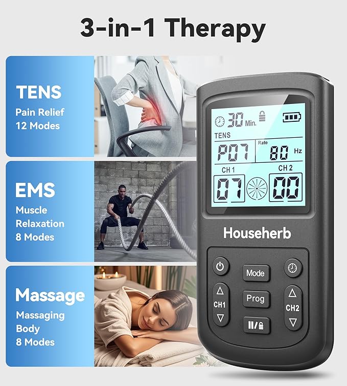 TENS Unit Muscle Stimulator for Pain Relief, 3-in-1 EMS TENS Machine