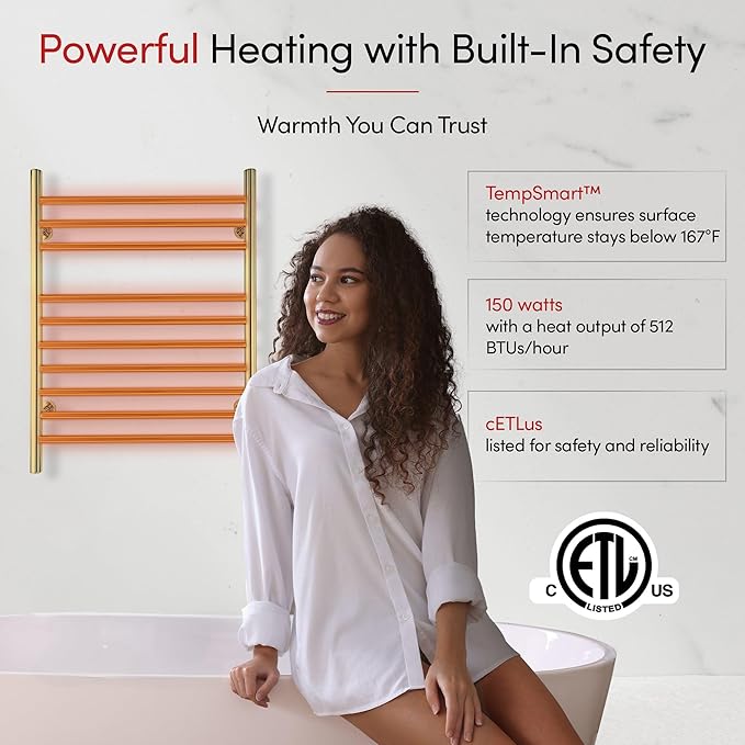 Heated Towel Rack, 10-Bar Wall-Mounted Electric Towel Warmer, Polished Gold