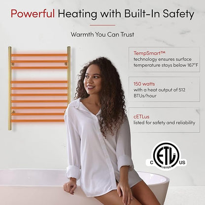Heated Towel Rack, 10-Bar Wall-Mounted Electric Towel Warmer, Polished Gold
