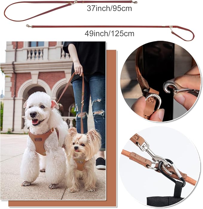 Puppytie xs Dog Harness with Multifunction Dog Leash,Soft Adjustable No Choke Escape Proof Pet Harness Vest,Brown Caramel,XS