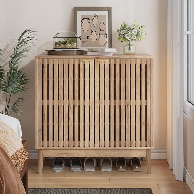 Shoe Cabinet with 2 Doors and Shelves, 4-Tier Shoe Cabinet Storage