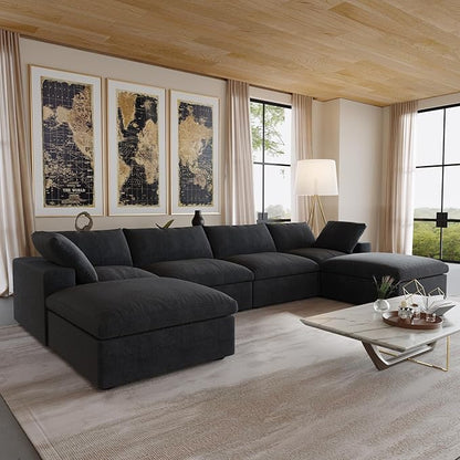 JACH 160.6" U-Shaped Sectional Couch, Modern Modular Convertible Sofa with Chaise Ottomans, Deep 4-Seats Comfy Sectional Cloud Couches for Living Room/Apartment, Bedroom (Black)