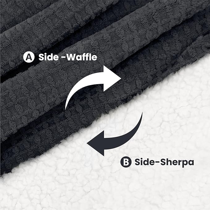 Heated Blanket Electric Throw Waffle, 50x60 Inches Sherpa Fleece Fast Heating