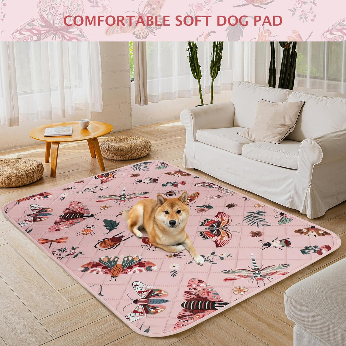 IEUUMLER Washable Pee Pads for Dogs, 1 Pack Insect Pattern Reusable Waterproof Puppy Potty Pads, Non-Slip Absorbent Pet Training Pads for Playpen Crate Bed EU014