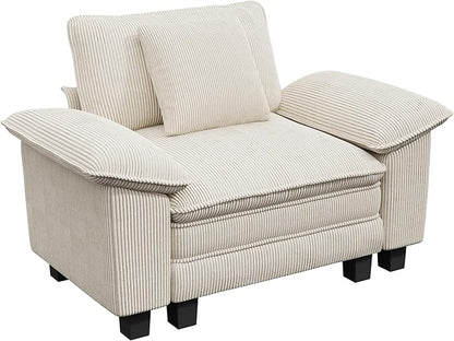PHI VILLA Oversized Single Sofa Chair with Deep Seat, Cloud Upholstered Reading Armchair, 1 Seater Comfy Sofa Chair for Bedroom Nook, Corduroy, Beige