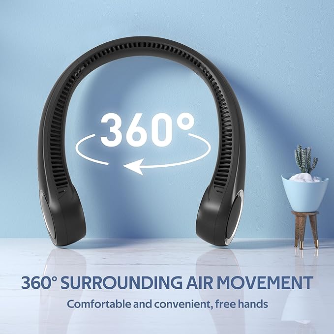 Portable Neck Fan, Hands Free Bladeless, 360° Cooling Personal Fan, Wearable