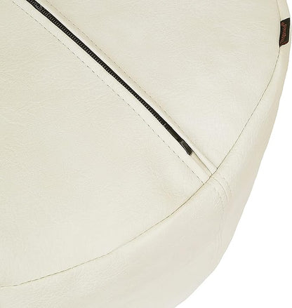 Thgonwid Unstuffed Faux Leather Pouf Cover, Handmade Footstool Ottoman Storage Solution, Floor Footrest Cushion - 16.5”Dx12”H, Ivory White