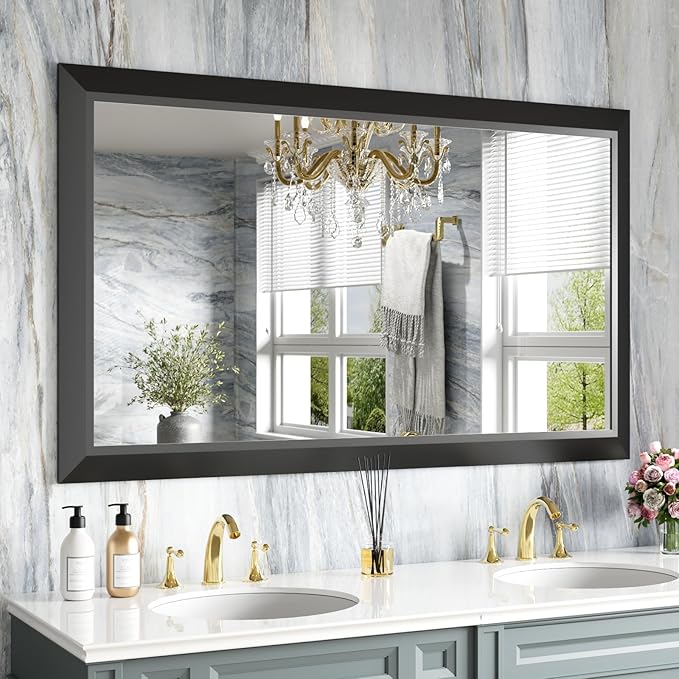 Amorho Black Bathroom Mirror, 50 X30 Inch Thick Metal Framed Wall Mirrors