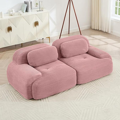 80" Modern Corduroy Boneless Love Seat Couches, 2 Seater Large Sectional Couches for Living Room, Pink Cloud Modular Sectional Sofa, Memory Foam, Extra Deep Loveseat, No Assembly