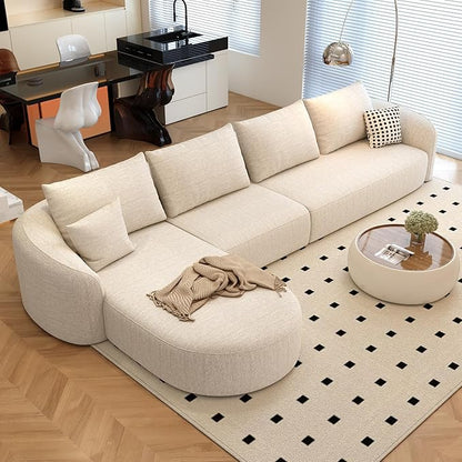 138.6" Modular Sectional Couches Luxury Modern Curved Back Sofa,Minimalist Comfy L-Shape Boneless Cloud Couch for Living Room Apartment,(Left Facing Chaise,White)