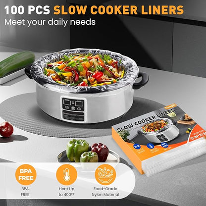 100 Pack Slow Cooker Liners, Large Size 13"x 21" Cooking Bags Disposable Pot