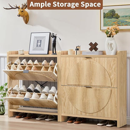Narrow Shoe Cabinet with 2 Flip Drawers