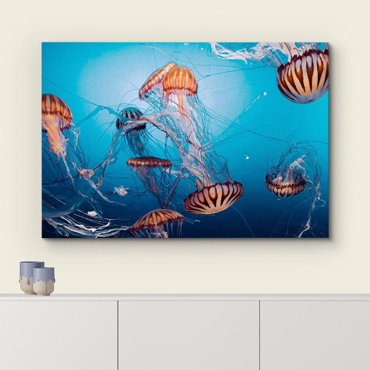 wall26 Canvas Print Wall Art Tiger Stripe Jellyfish Underwater Ocean Sea Nature Animals Photography Realism Rustic Scenic Landscape Wilderness Colorful for Living Room, Bedroom, Office - 16"x24"