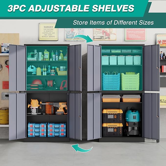 Metal Storage Cabinets with Doors and Shelves, 4 Door Lockable Storage Cabinets