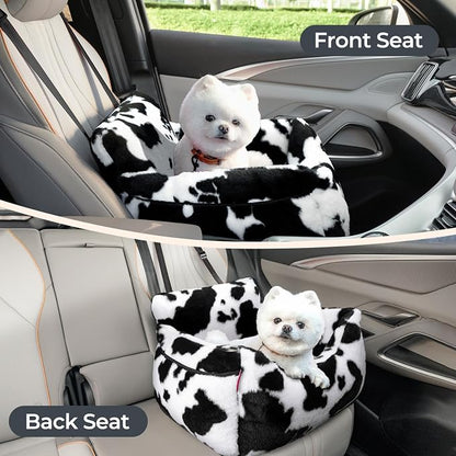 Dog Car Seat for Small Dogs & Cats Under 25 lbs, Milk Cow