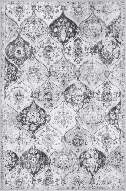 Lahome Moroccan Trellis Washable Rug, 2x3 Kitchen Rugs for Entryway Bathroom, Non-Slip Indoor Door Mat Ultra-Thin, Small Oriental Throw Carpet for Bedroom Entry, Silver/Grey