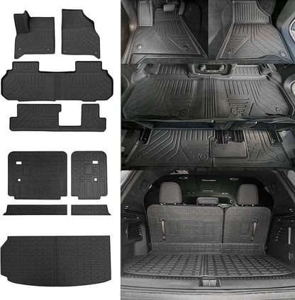 Rongtaod 8 Seats Floor Mats Compatible with 2024 2025 2026 Chevrolet Traverse GMC Acadia Trunk Mat Cargo Mat Cargo Liner All Weather Chevy Traverse Accessories (Floor Mats+Trunk Mat+Backrest Mats)