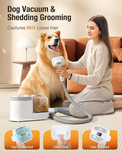 LABIGO Dog Grooming Vacuum, 12000Pa Dog Hair Vacuum with Pet Clipper, 1.8L Pet Vacuum for Shedding Grooming Trimming, 3 Suction Modes Grooming Kit with 4 Grooming Tools for Cats