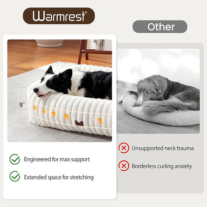 Dog Beds Large Sized Dog,Rectangle Orthopedic Pet Bed for Large Dog, Comfort Fluffy Memory Foam Dog Beds with Anti-Slip Bottom,Cream(35x25x9inchs)
