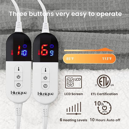 Heated Blanket Electric Blanket Queen Waffle, 84x90 Inches Sherpa Fleece Fast