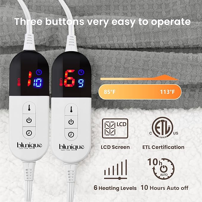 Heated Blanket Electric Blanket King Waffle, 90x100 Inches Sherpa Fleece Fast