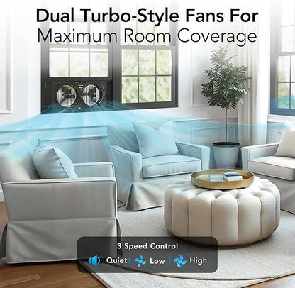 Comfort Zone Window Fan for Bedroom, 9 inch 3 Speed Dual Fans