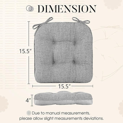 Basic Beyond Chair Cushions for Dining Chairs 4 Pack, Chair Cushion with Ties and Non Slip Backing, 15.5 x 15.5 inches Tufted Chair Pads for Dining Chairs(Light Grey)