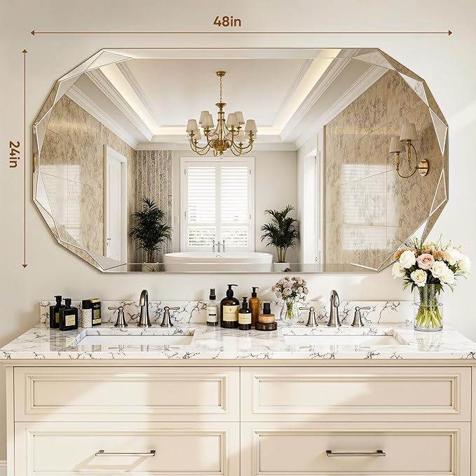 Suidia Bathroom Mirror, Frameless Bathroom Mirror